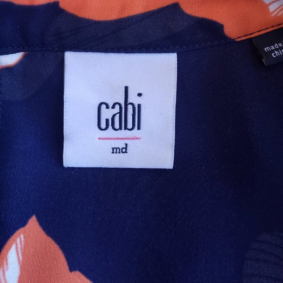 cabi Blouse Top Size M Chiffon Layer Bright Bold Floral Cap Sleeve Keyhole Back - Picture 7 of 7